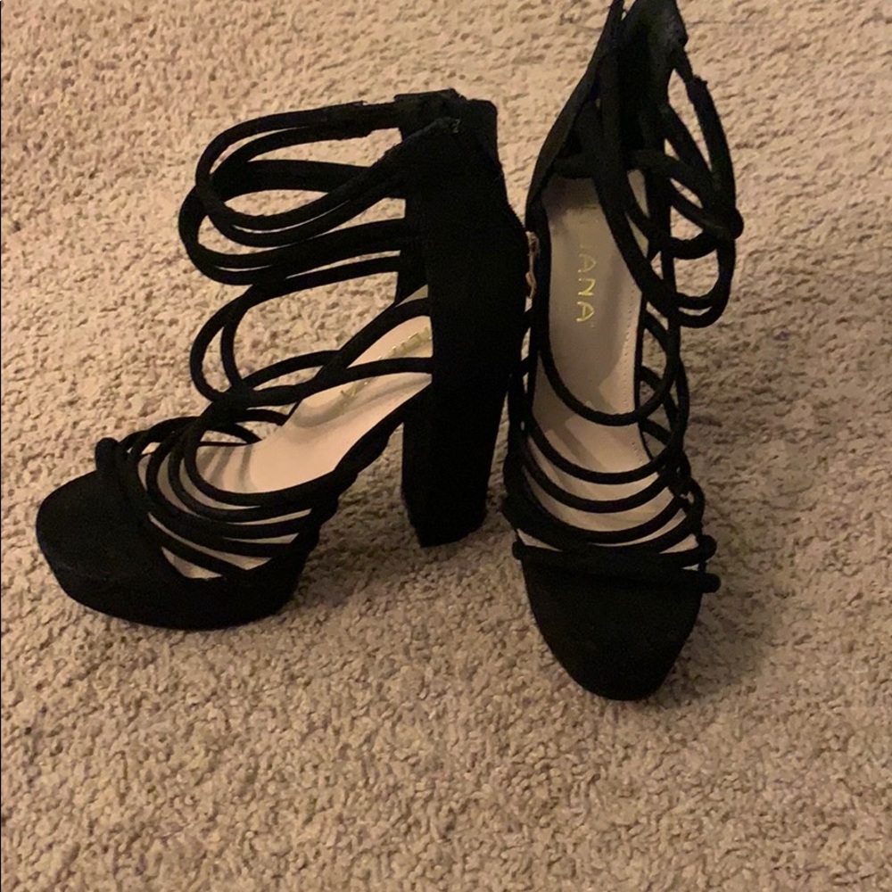Black straps heels